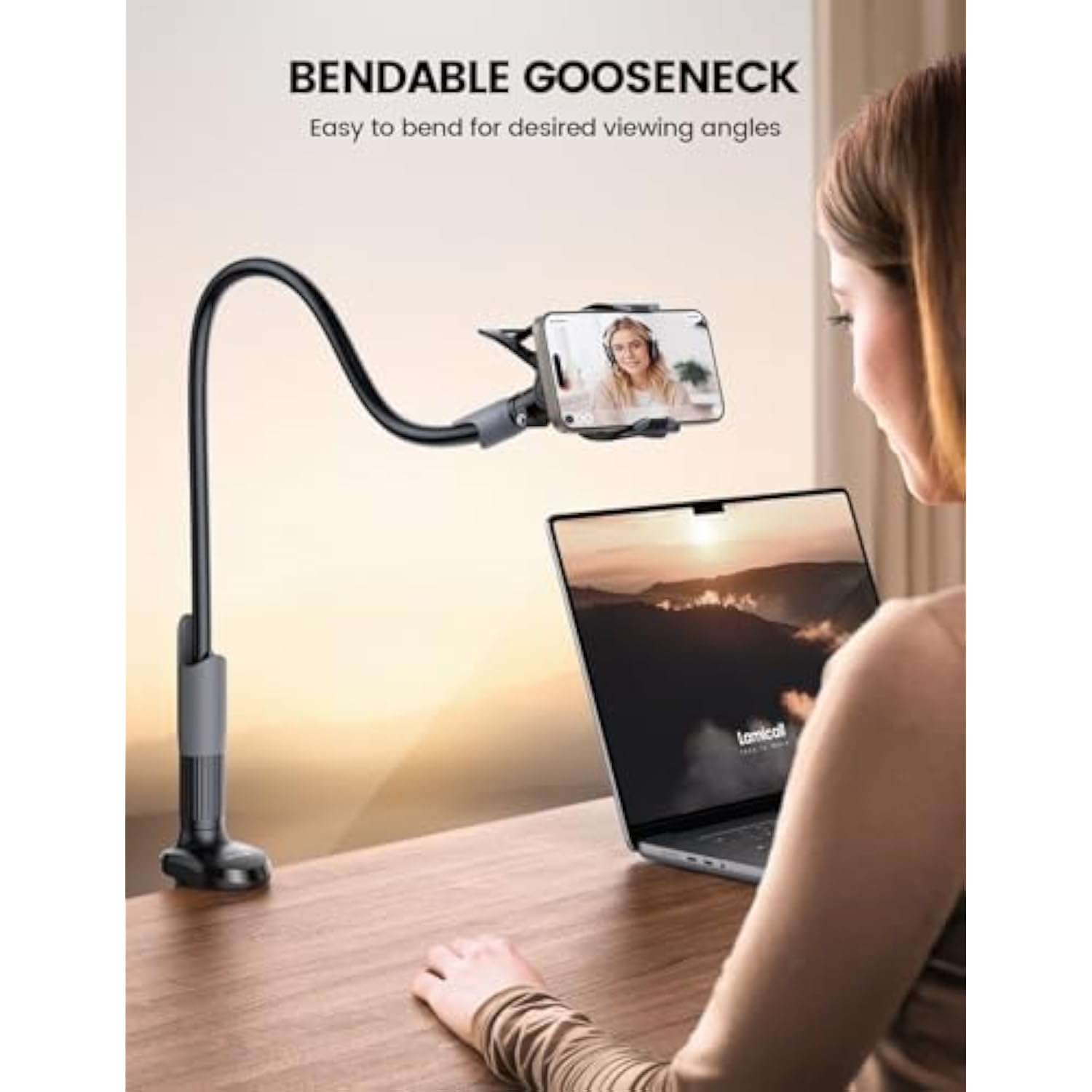Gooseneck Phone Holder For Bed - Cell Phone Mount Clamp Clip, Flexible Long Arm, Overhead Mount For Desk Headboard Bedside, For Iphone 16 Pro Max, 15 Pro Max, 14 Plus, 13 Mini & 4-7" Phone
