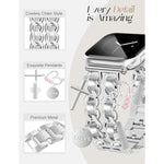 Silver Watch Bands For Women Compatible With Apple Watch Band 38Mm 40Mm 41Mm 42Mm (S10) Adjustable Unique Charms Metal Strap Cowboy Chain Bracelet For Iwatch Series 10/9/8/7/6/5/4/3/2/1/Se