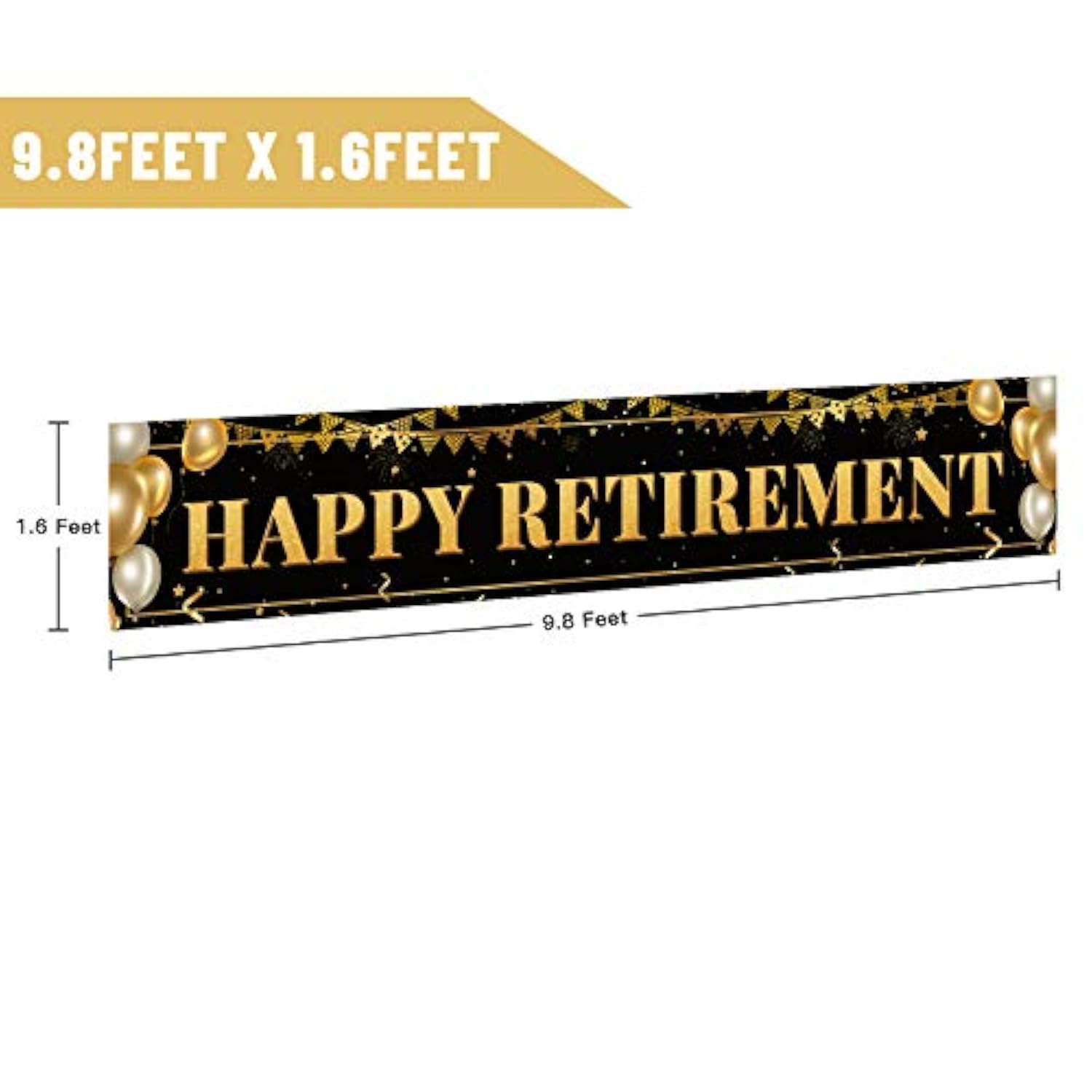 Large Black & Gold Retirement Banner 9.8×1.6ft — Party Decoration Sign