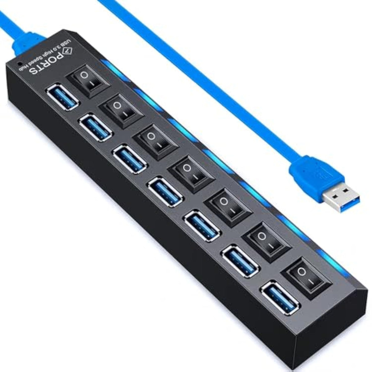 Usb Hub 3.0, 4-Port Usb 3.0 Data Hub With Individual Led Lit Power Switches [C