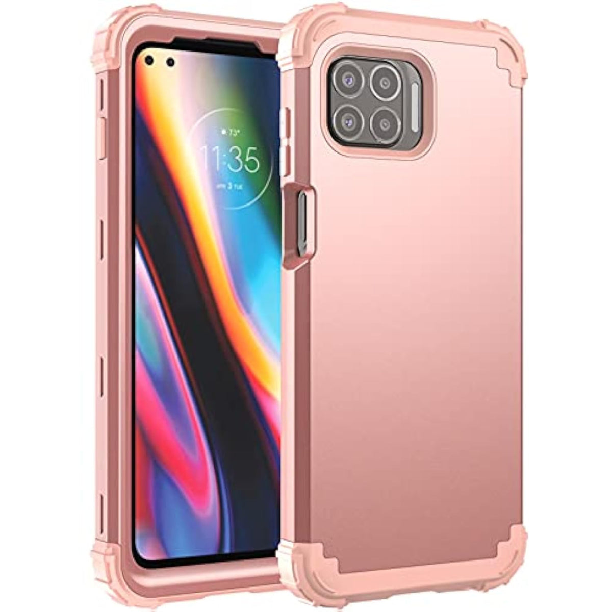 Phone Case For Moto One 5G/One5G Uw/Moto G G5 Plus Hard Cover Shockproof Soft Silicone Bumper Hybrid Three Layer Heavy Duty Grip Rugged Protective Cell Motorola One Lite Xt2075-1 Women Rose Gold