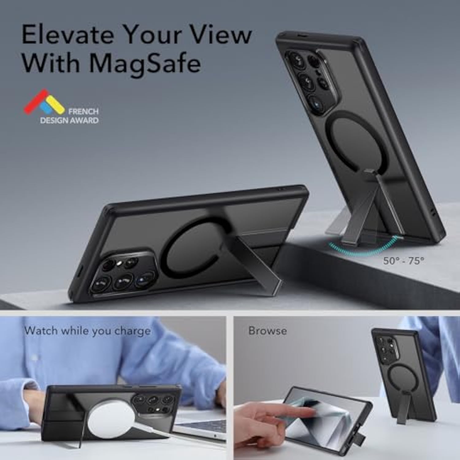 Esr For Samsung Galaxy S24 Ultra Magsafe Case With Kickstand, Wireless Charging Compatible With Magnetic, 3 Stand Modes, -Grade Protection, Shockproof Case Slim Fit For S24 Ultra, Black
