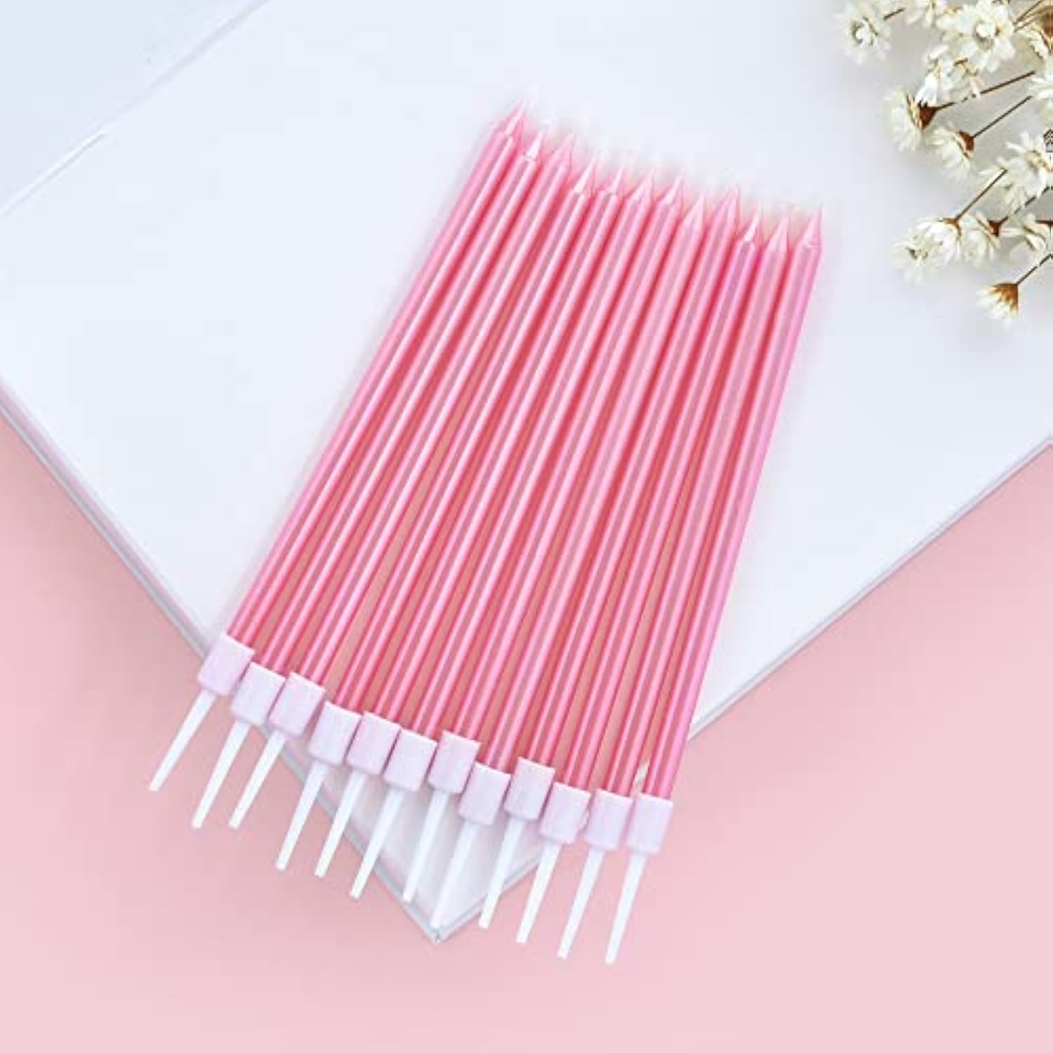 Pink Long Thin Metallic Birthday Candles, Cake Candles, Birthday Parties, Wedding Decorations, Party Candles