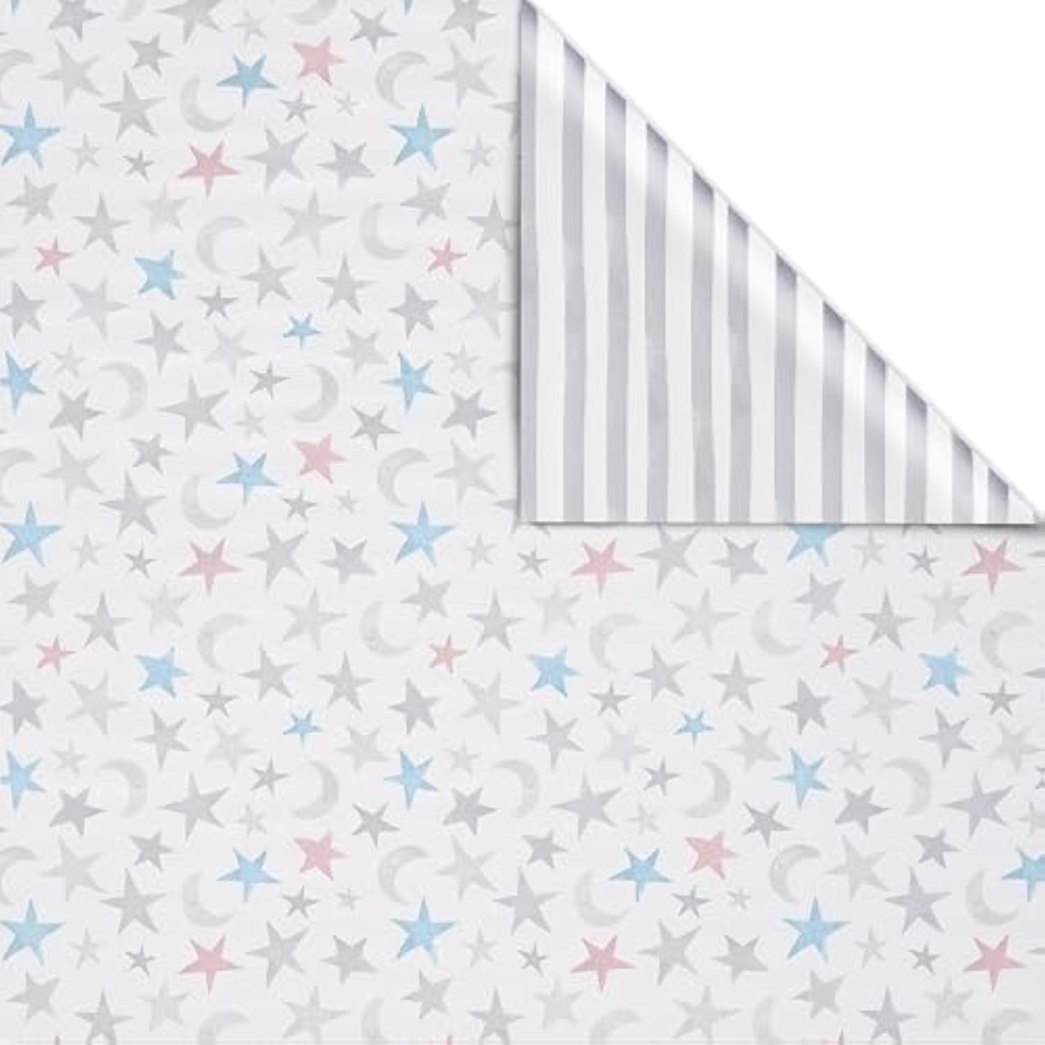 American Greetings 175 sq. ft. Reversible Wrapping Paper for Baby Showers, Kid's Birthdays and All Occasions, Moon and Stars (1 Roll, 30 in x 70 ft.)