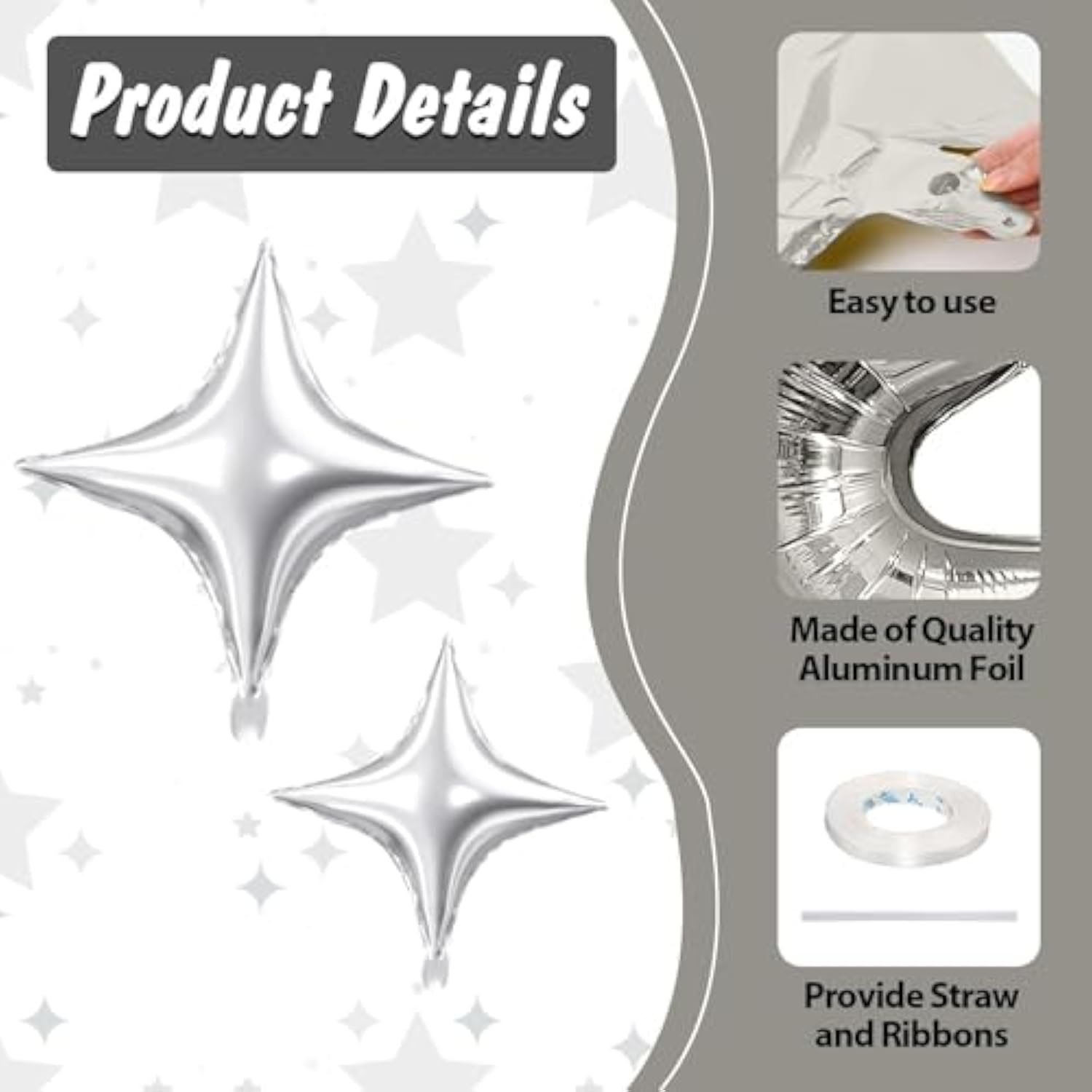 Silver Star Balloons,15Pcs Silver Star Foil Balloon,26/18/10 Inch Quadrangle Helium Balloons For Graduation Wedding Birthday Prom Anniversary Baby Shower Party Decorations