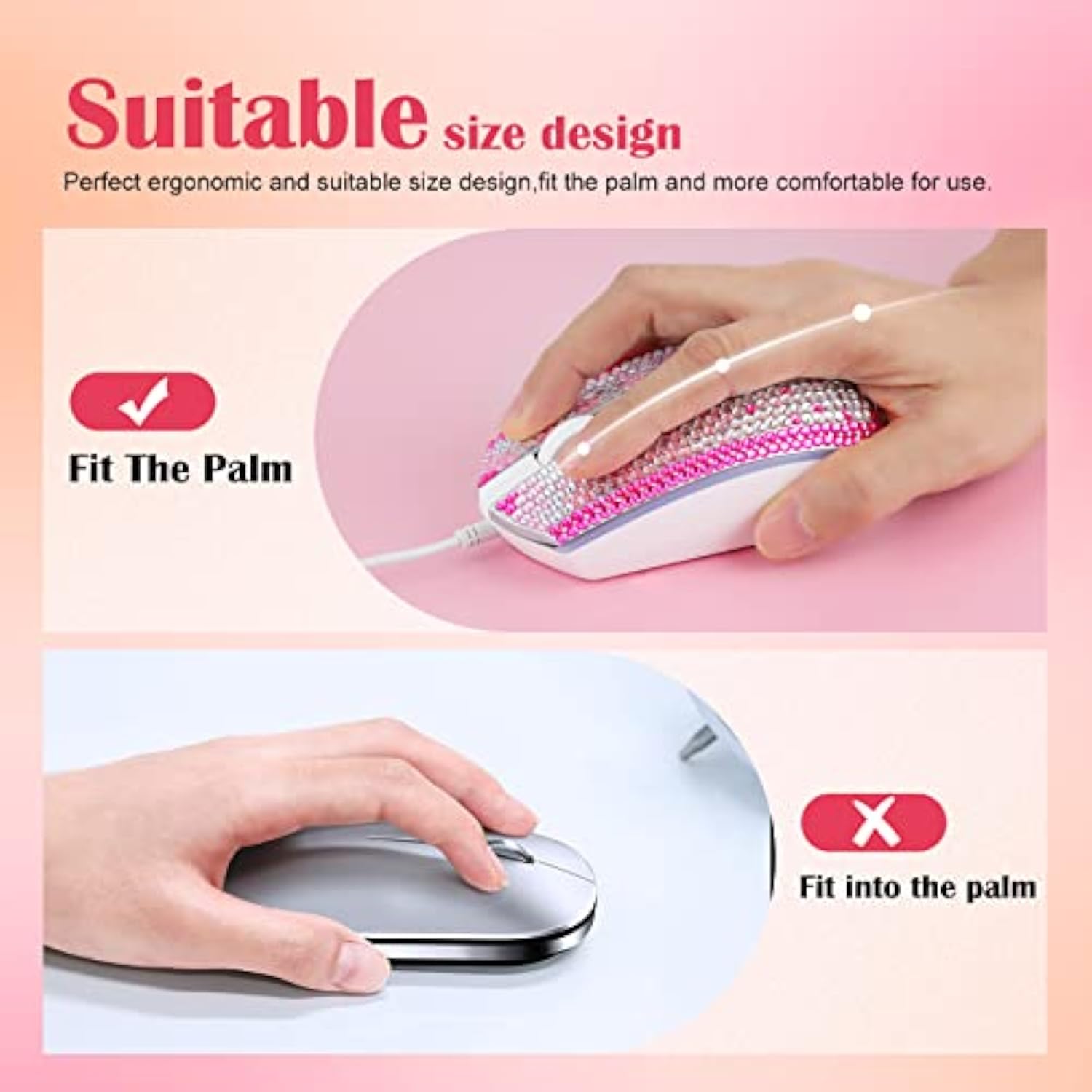 Bling Rhinestones Computer Wired Mouse,7 Colors Backlit Usb Mice For Computer Laptop Personalized Gift