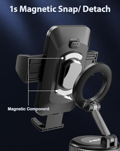Car Phone Mount with Magnetic Clip for Magsafe & Android 360 Universal Suction Phone Mount for Dashboard Windshield Car Phone Holder for Car for