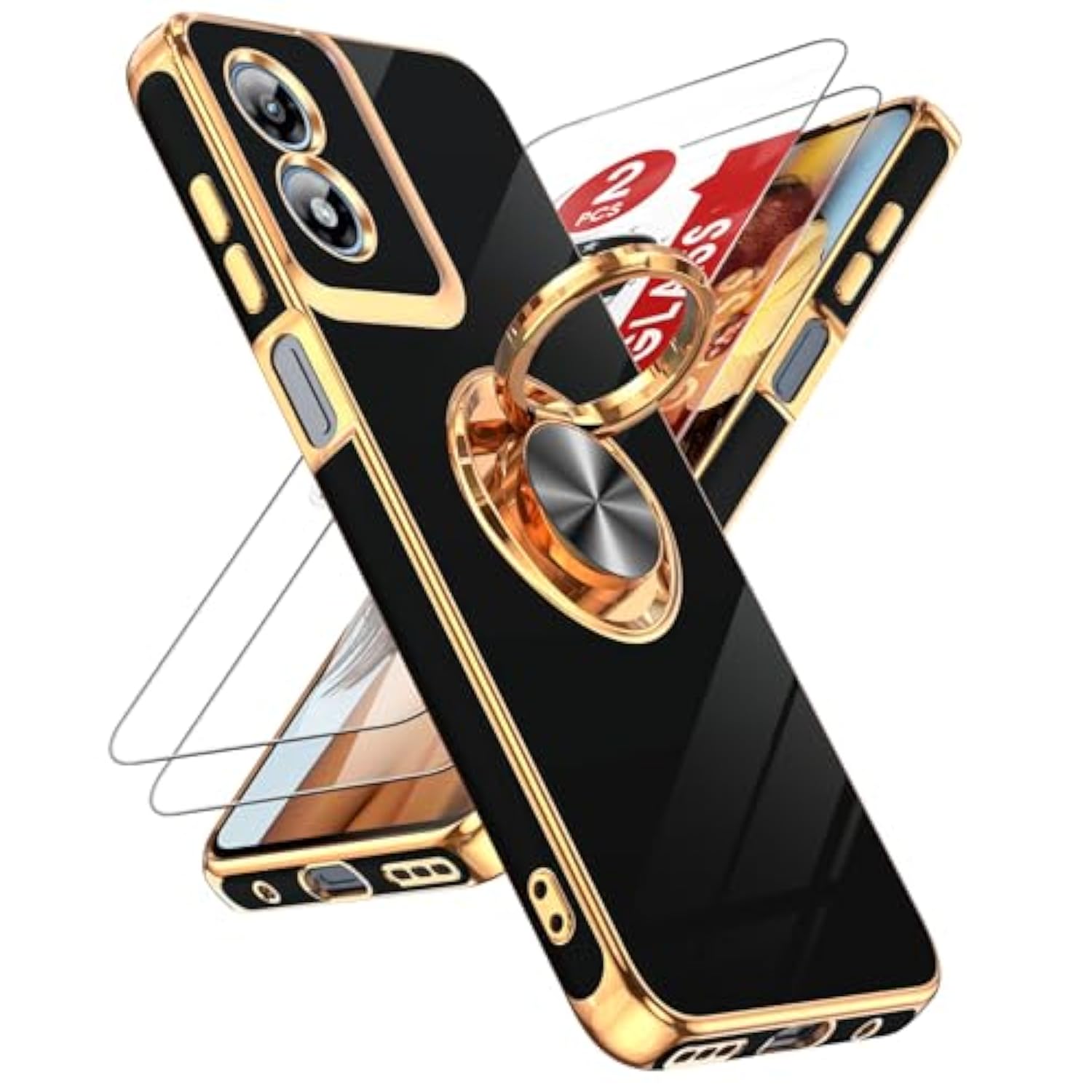 Moto G Play 2024 Case 360° Magnetic Ring Stand Shockproof TPU Black Rose Gold