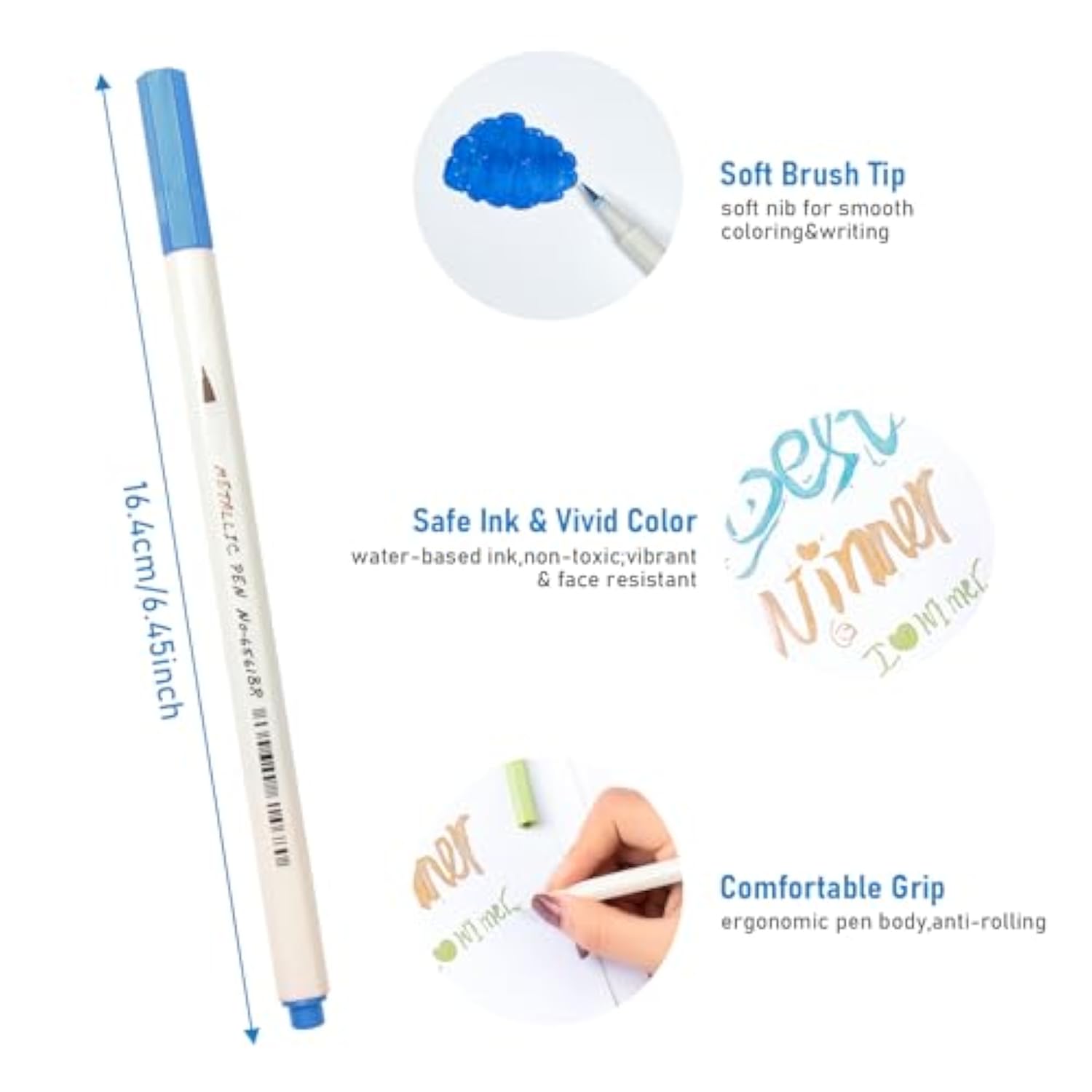 Metallic Brush Markers,15 Colors Metallic Marker Pens, Brush Tip Art Pen For Black Paper Ceramic Diy Album Adult Colouring Book Scrapbook Craft Supplies Christmas