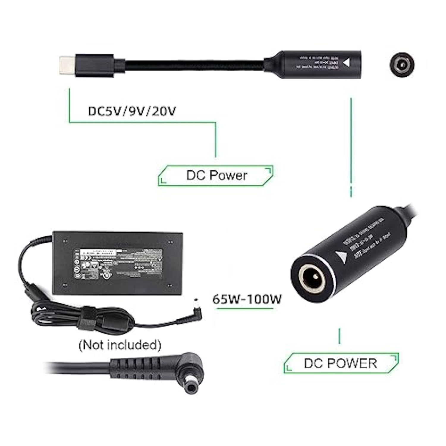 cablecc 5.5x1.7mm Input DC Jack to USB-C Type-C Power Plug Charge Cable for PD