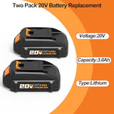 2-Pack 3Ah 20V Lithium Battery Replacement for Worx Powershare Tools