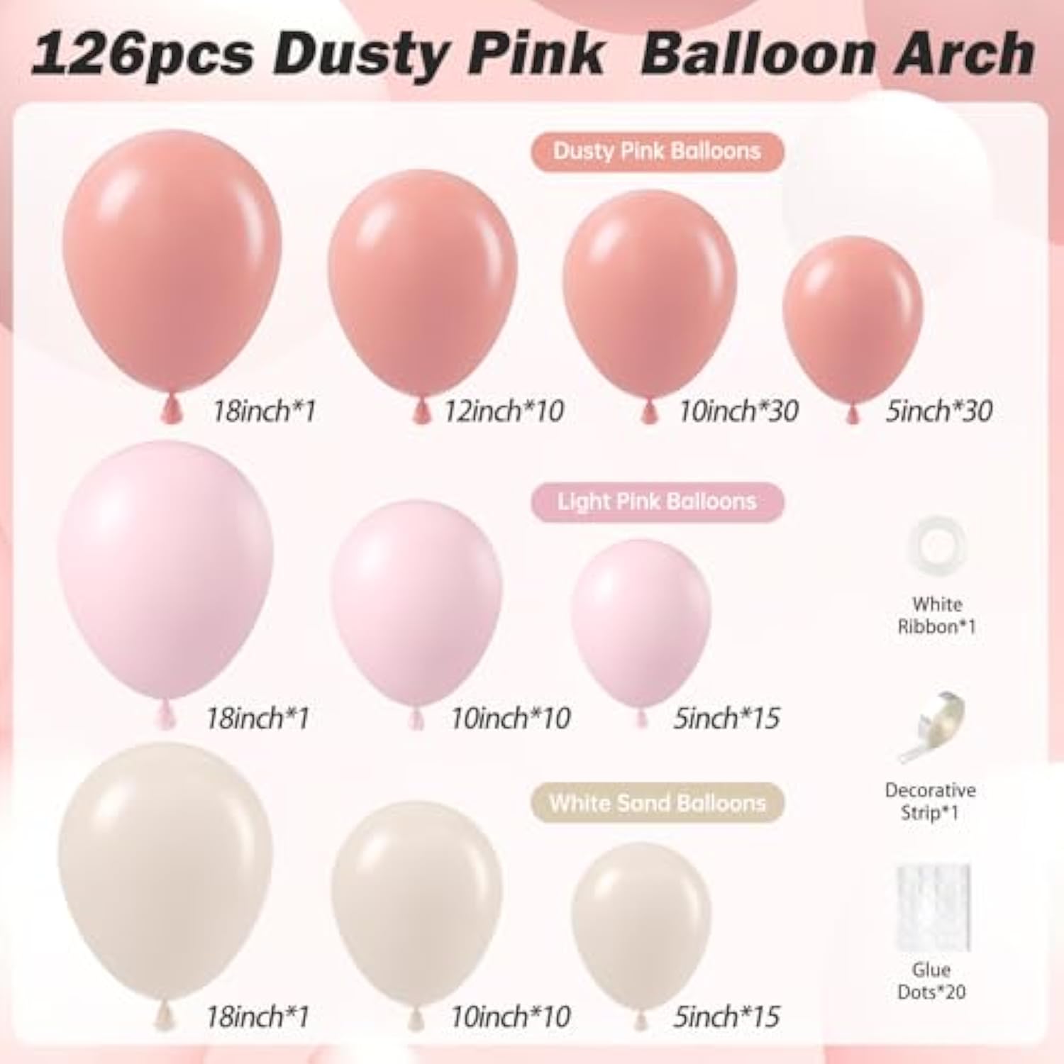Dusty Pink Balloon Arch Kit With Mauve & Blush Balloons For Boho Wedding & Party Decorations