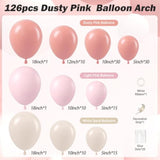 Dusty Pink Balloon Arch Kit With Mauve & Blush Balloons For Boho Wedding & Party Decorations