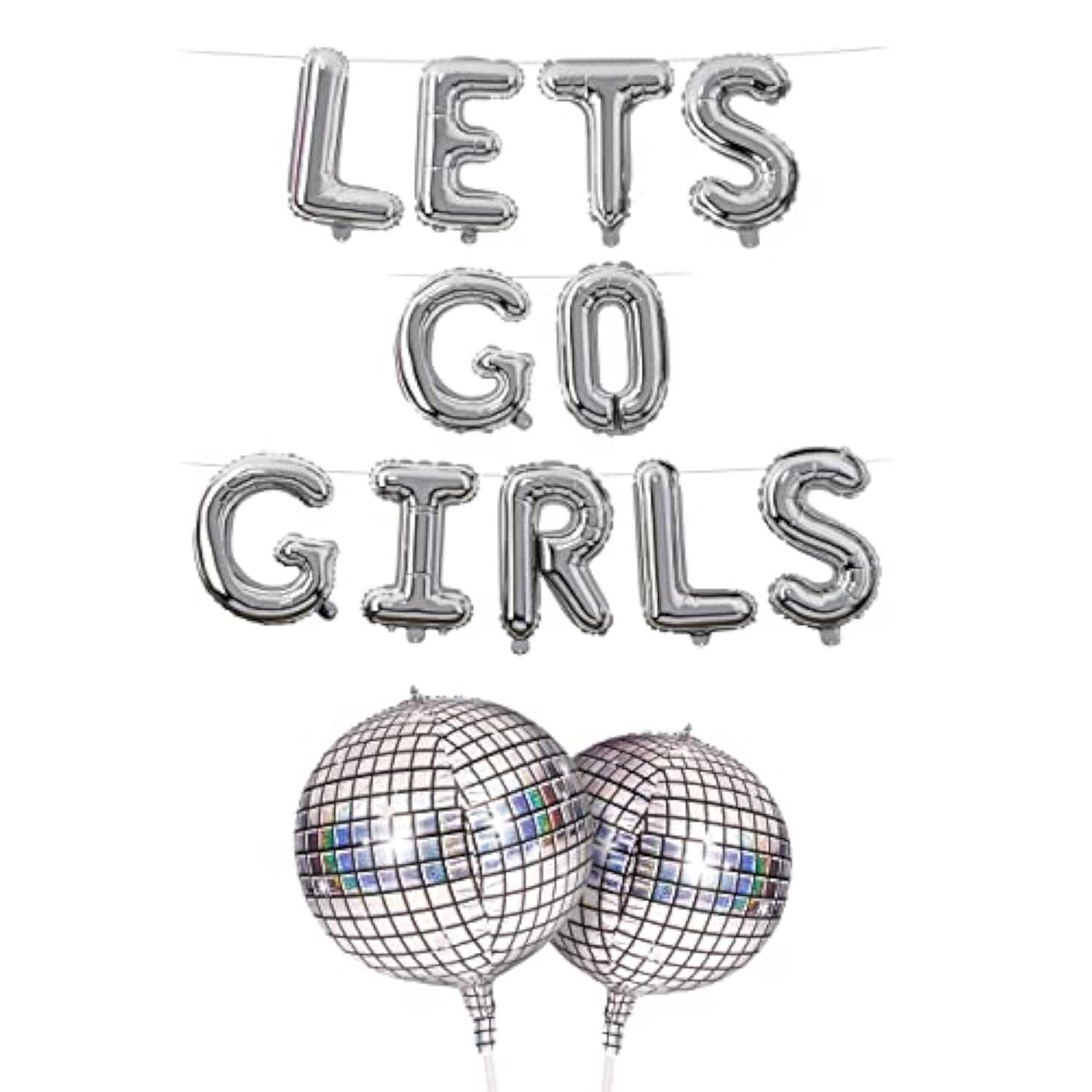 Lets Go Girls Foil Balloons 16" Silver Letter Balloons Disco Ball Bachelorette Party Bach Party Decorations