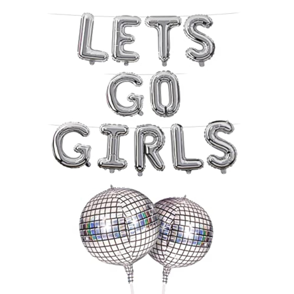 Lets Go Girls Foil Balloons 16" Silver Letter Balloons Disco Ball Bachelorette Party Bach Party Decorations