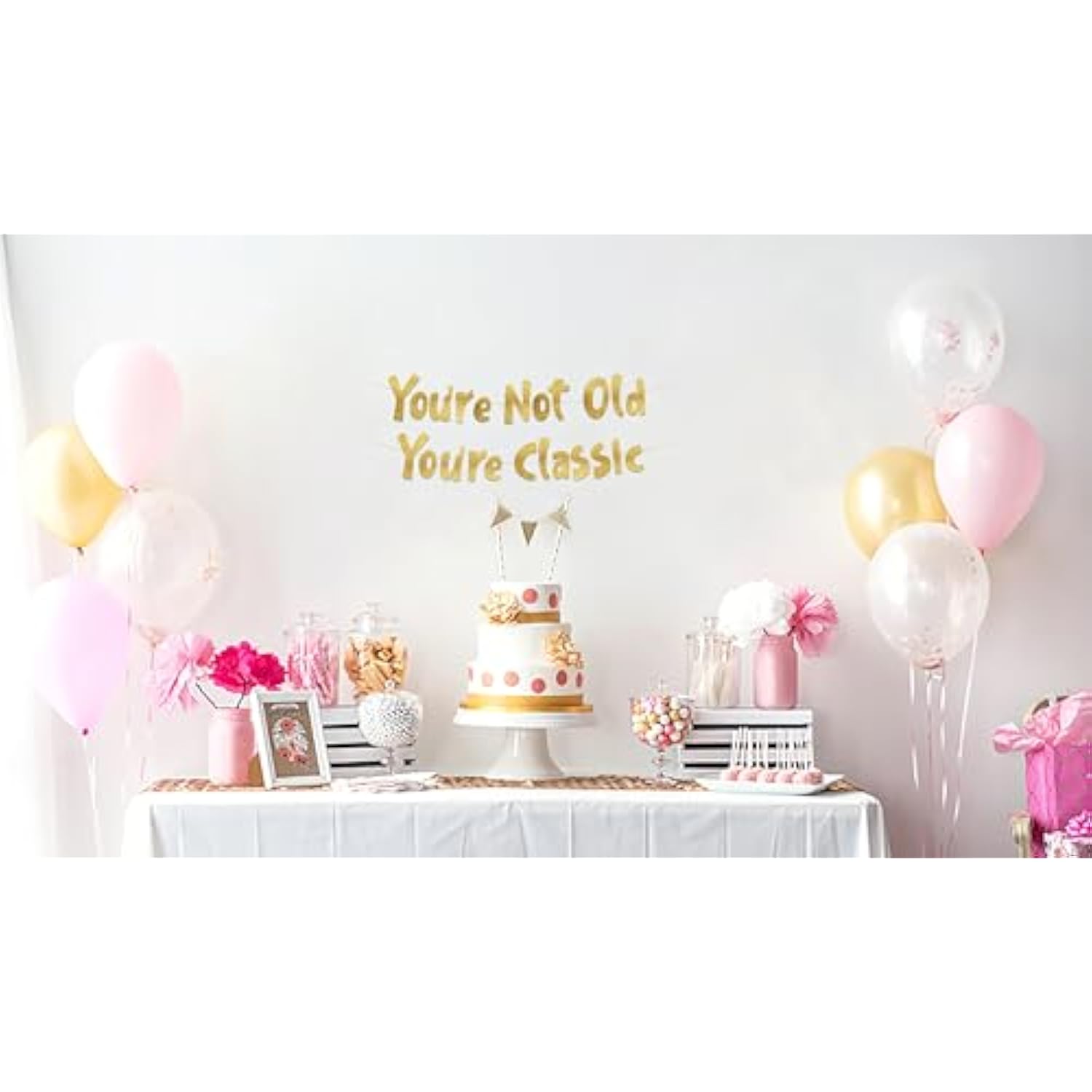 Pre-Strung You'Re Not Old You'Re Classic Adult Birthday Gold Glitter Banner - Funny Retirement Decorations For Men And Women - Retirement Party Supplies And Gifts