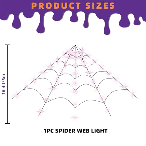 250 LED Halloween Spider Web Light, 200" Large Light Up Spider Web