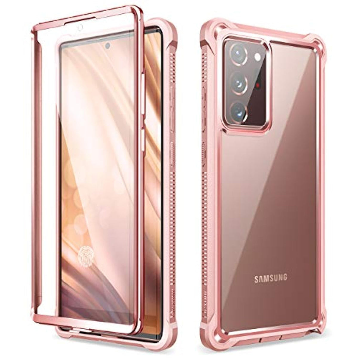 For Galaxy Note 20 Ultra Case With Screen Protector Clear Electroplated Metal 360 Full Body Rugged Protective Shockproof Hard Cover Heavy Duty Defender Bumper For Samsung Note 20 Ultra 5G Pink