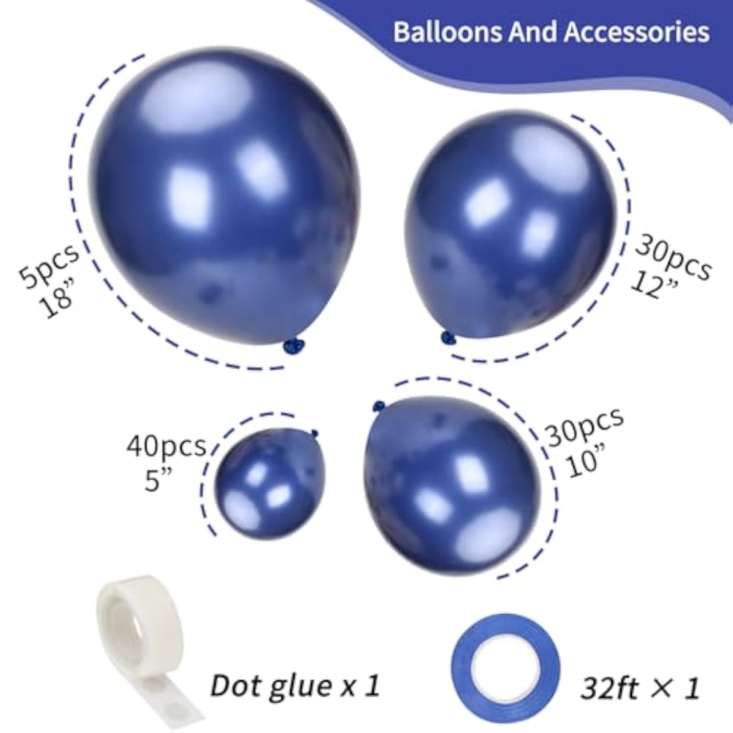 Navy Blue Balloons Different Sizes 105Pcs 5/10/12/18 Inch For Garland Arch Kit, Dark Blue Latex Balloons For Birthday Party, Graduation, Wedding, Baby Shower, Gender Reveal Party Decoration