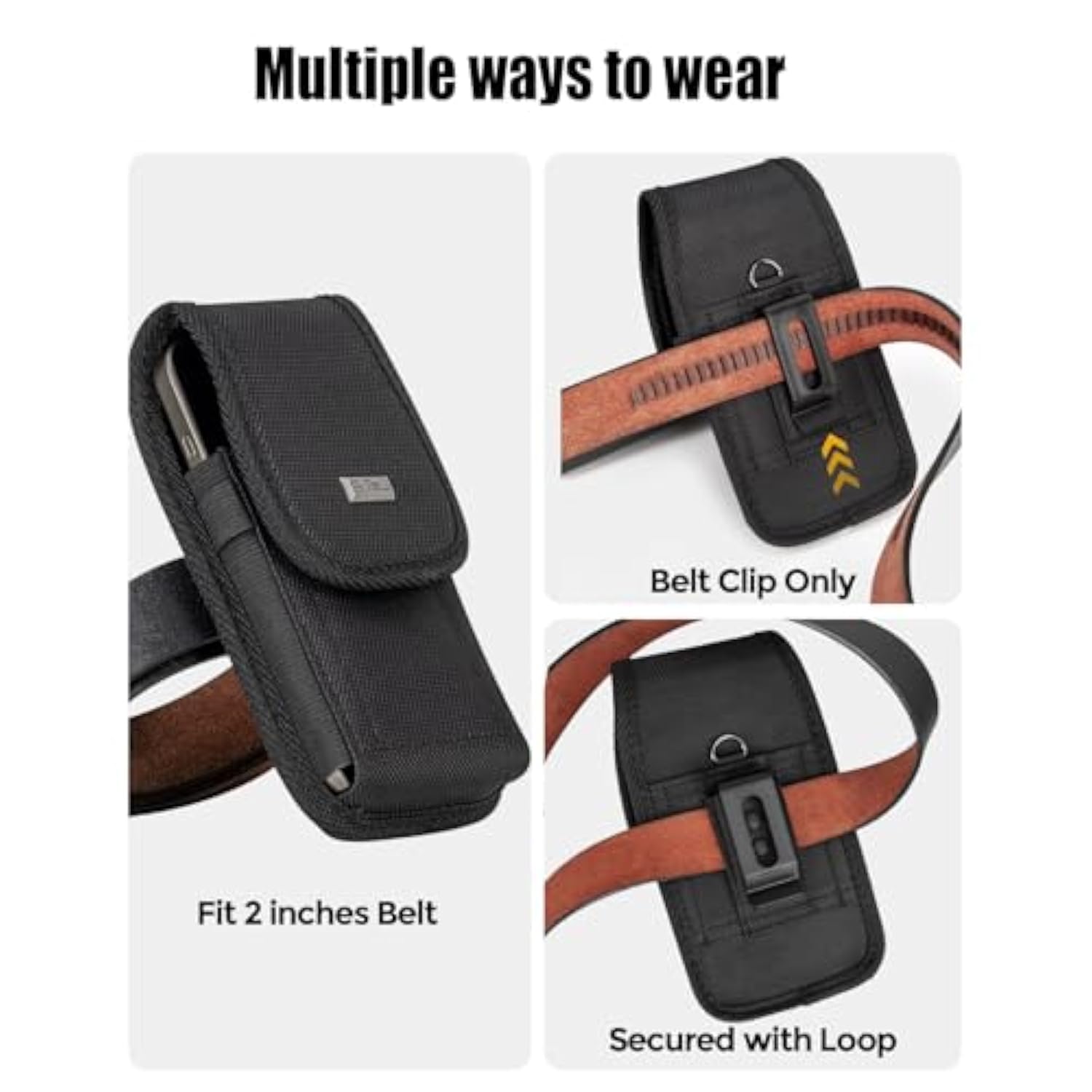 Nylon Holster For Large Iphone Plus, Pro Max Models 16 15 14 13 12 11 Xs Max, Samsung Galaxy Plus S25+ S24+ S23+ S22+, Cell Phone Belt Holder Case With Clip, Pouch Fits Protective Cover, Black