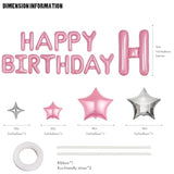 Pink Happy Birthday Banner Set - 13 Foil Letters & 8 Star Balloons for Party Decorations