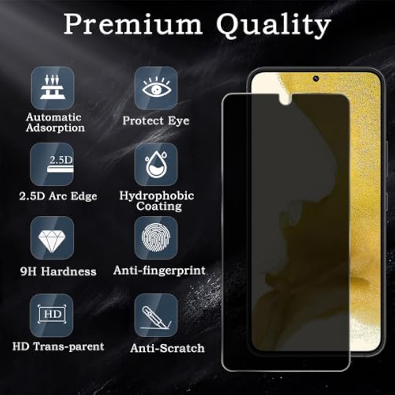 [2+2 Pack] Privacy Screen Protector For Samsung Galaxy S22 Plus 5G, Anti-Spy Shatterproof Tempered Glass With Camera Lens Tempered Glass 9H Hardness Bubble Free