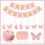 Butterfly Birthday Party Banner Pink Butterfly Hanging Decoration Set For Girls Include Hanging Swirl Streamers Honeycomb For Birthday Party Supplies