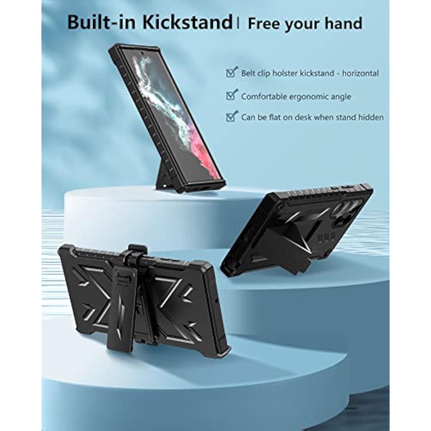 For Samsung Galaxy S22 Ultra Case: Builtin Screen Protector & Kickstand & Beltclip Holster, Fullbody Dual Layer Rugged Heavy Duty Shockproof Protective Phone Coverblack