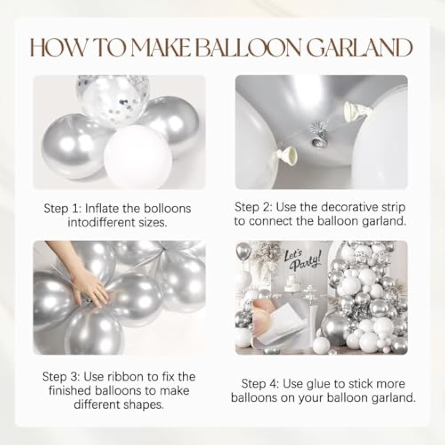 132pcs Silver White Balloon Arch Kit for Wedding Baby Shower Graduation Party Decor