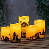 Nativity Scene Candles Sets Of 5 - Christmas Flameless Candles Religion Decor For Home Outdoor Indoor Adventure Table Window Craftwork Yard Xmas Holiday Display