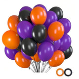 45Pc Halloween Latex Balloons – 12" Black Orange Purple with Ribbons