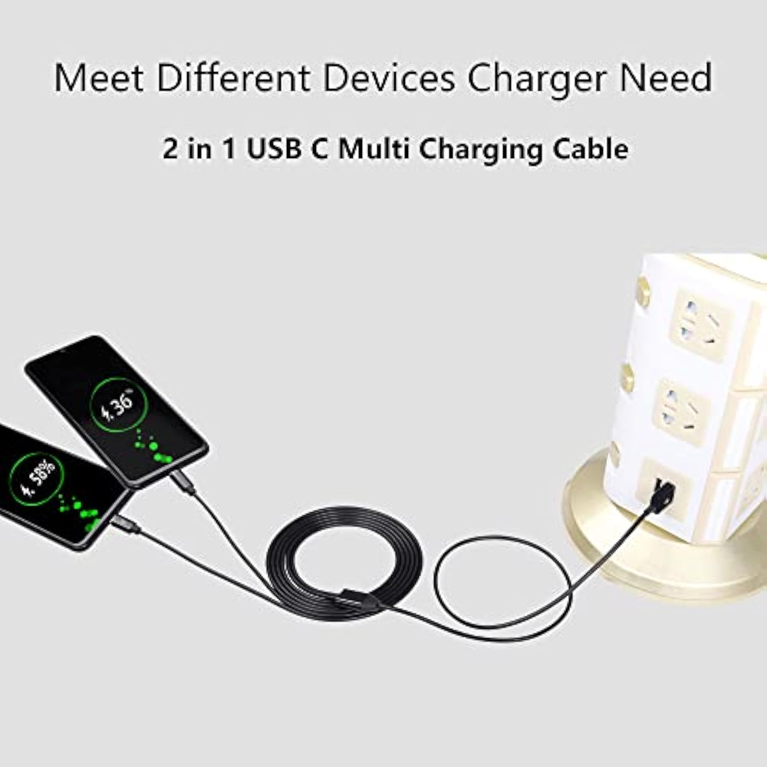 Usb Type C Splitter Charging Cable,4.9Ft 2 In 1 Multi Charging Cable, Usb A To