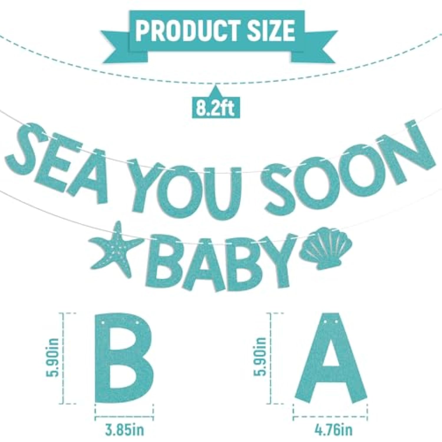 "Sea You Soon" Ocean Baby Shower Banner – Blue Glitter Under-the-Sea Decor