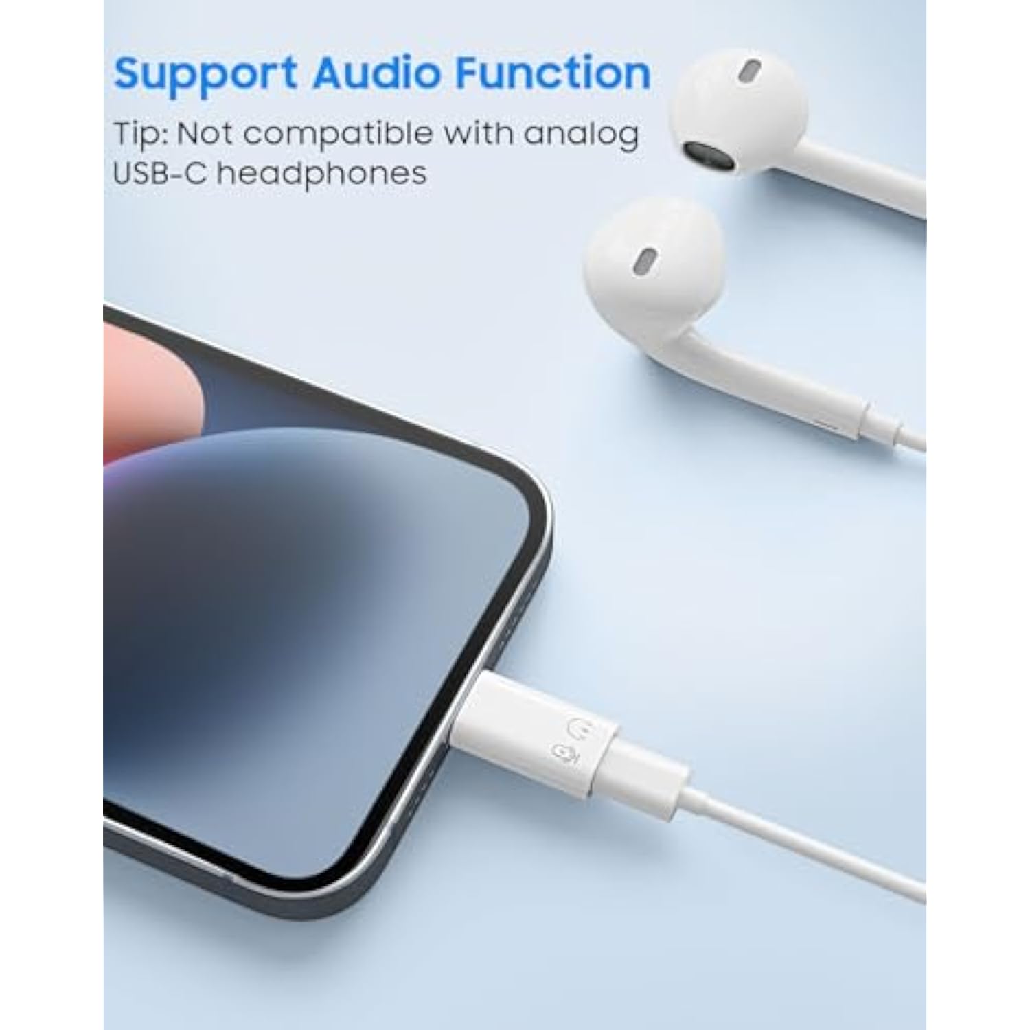 MoKo USB C to Lightning Adapter, Lightning Male to USB C Female Adapter Compatible with iPhone 14/13/12/11 Pro Max/iPad/iPod/AirPods, Support Charging, Data Transfer, Earpods & OTG Function, White