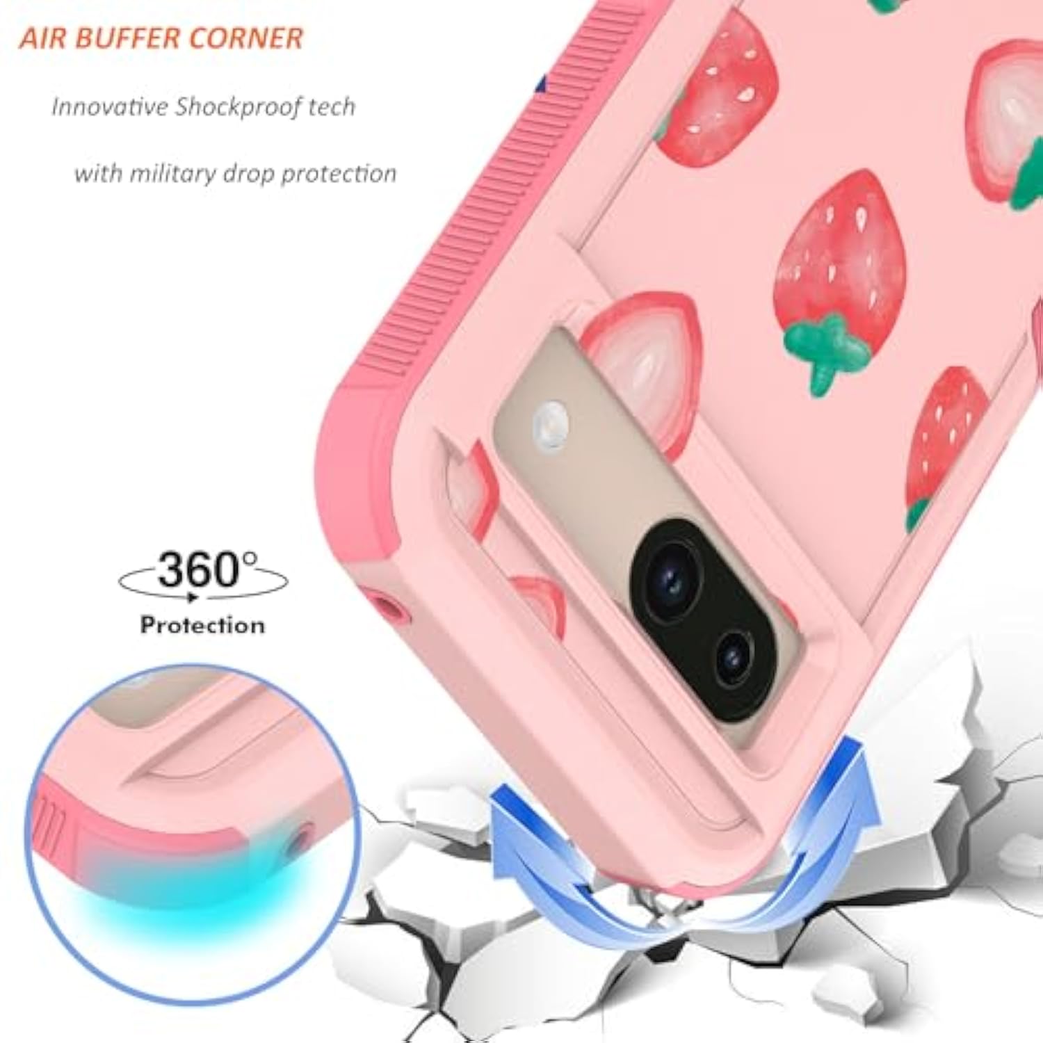 For Google Pixel 8A Case: Cute Flowers Floral Design For Girls Women Slim Soft Tpu Bumper Shockproof Silicone Cell Phone Cover 8A 5G (Strawberry)