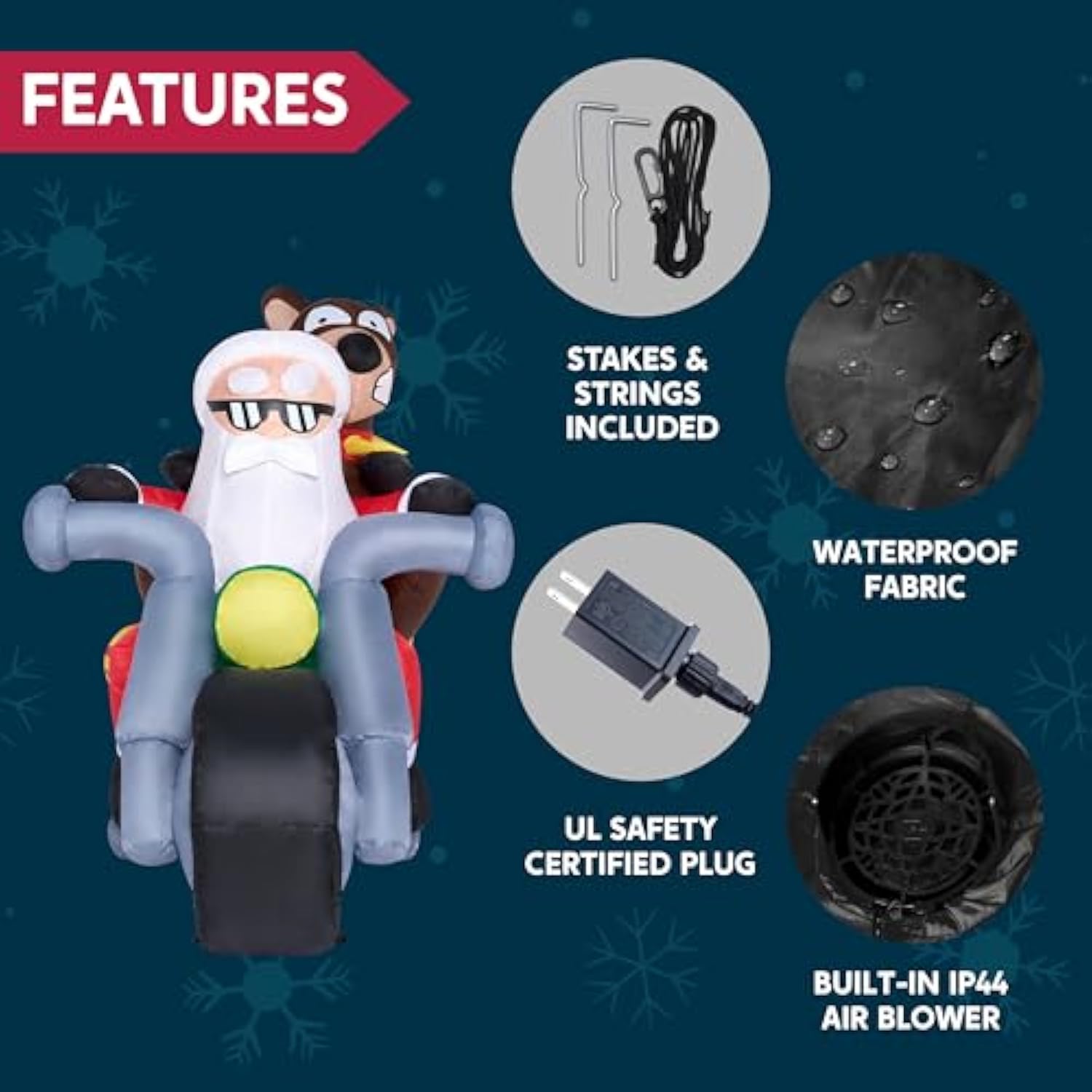 7 Ft Long Christmas Inflatables Outdoor Decorations, Inflatable Santa Riding Motorcycle With Reindeer, Blow Up Yard Deco