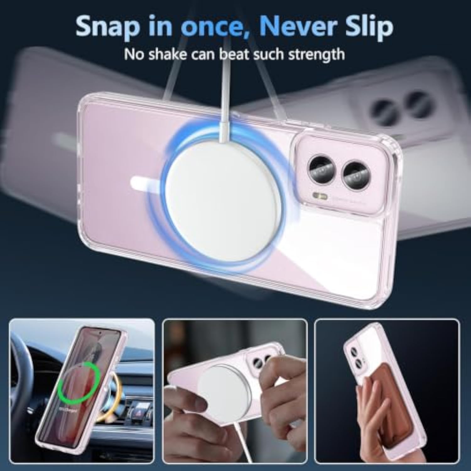 Clear Magnetic Case for Motorola Moto G Power 2024 with Screen Protector, Compatible with MagSafe, Shockproof Transparent Cover for Motorola G Power 5G 2024