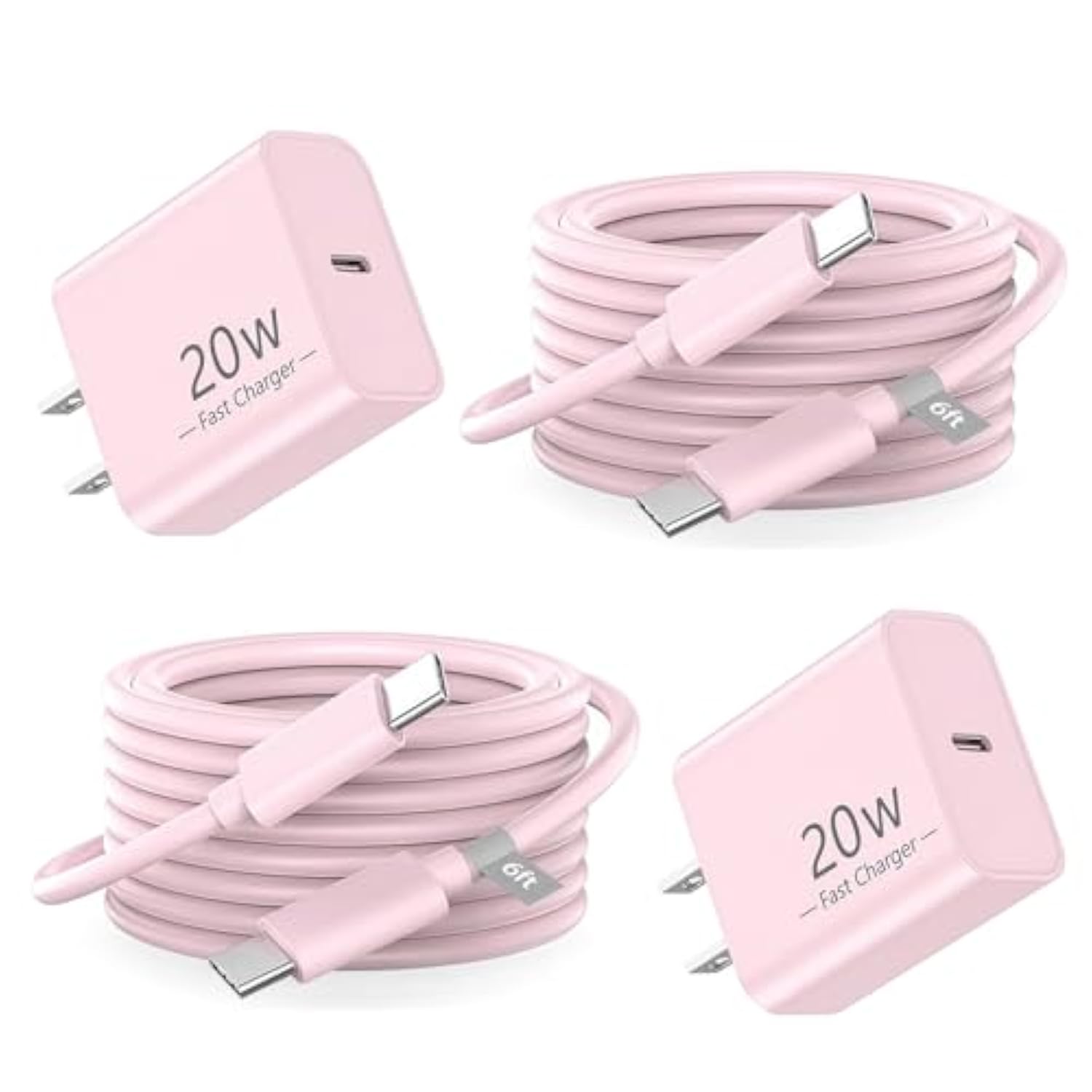 Pink Car Accessories Usb C Cable 17 Iphone Charger Fast Charging 6Ft 20W Usb-C Power Adapter Iphone 16 Pro Max Charger Cord For Iphone 17 Air 15 Plus 16E, Ipad Air, Galaxy Z Flip 7 Z Fold S25 [2-Pack]
