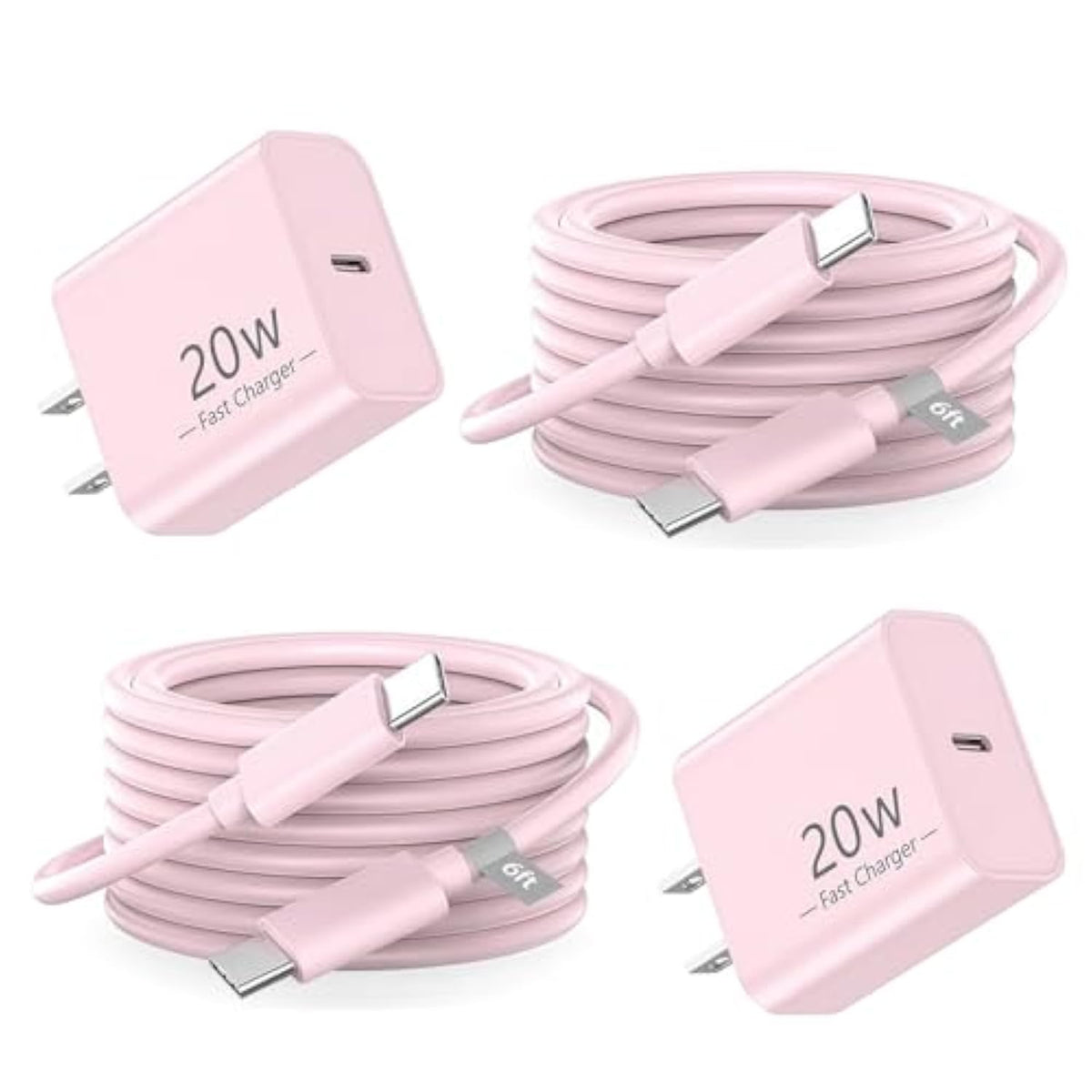 Pink Car Accessories Usb C Cable 17 Iphone Charger Fast Charging 6Ft 20W Usb-C Power Adapter Iphone 16 Pro Max Charger Cord For Iphone 17 Air 15 Plus 16E, Ipad Air, Galaxy Z Flip 7 Z Fold S25 [2-Pack]