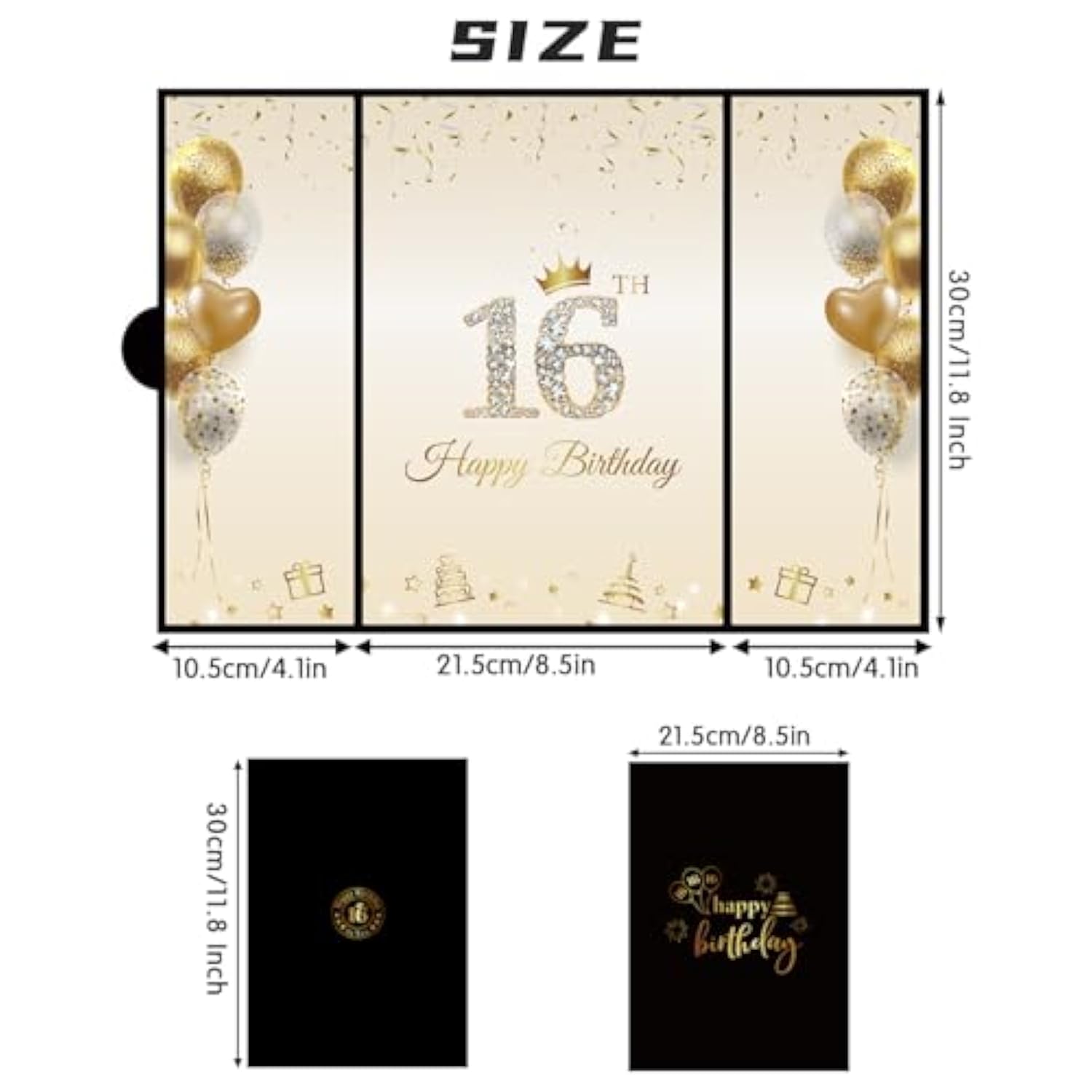 Sweet 16 Party Decorations Black Gold Sweet 16 Guest Book Alternative, Happy Sixteen Birthday Signing Card Board, 16Th Birthday Decorations For Boys Girls, 16Th Anniversary Gifts (Black Gold)