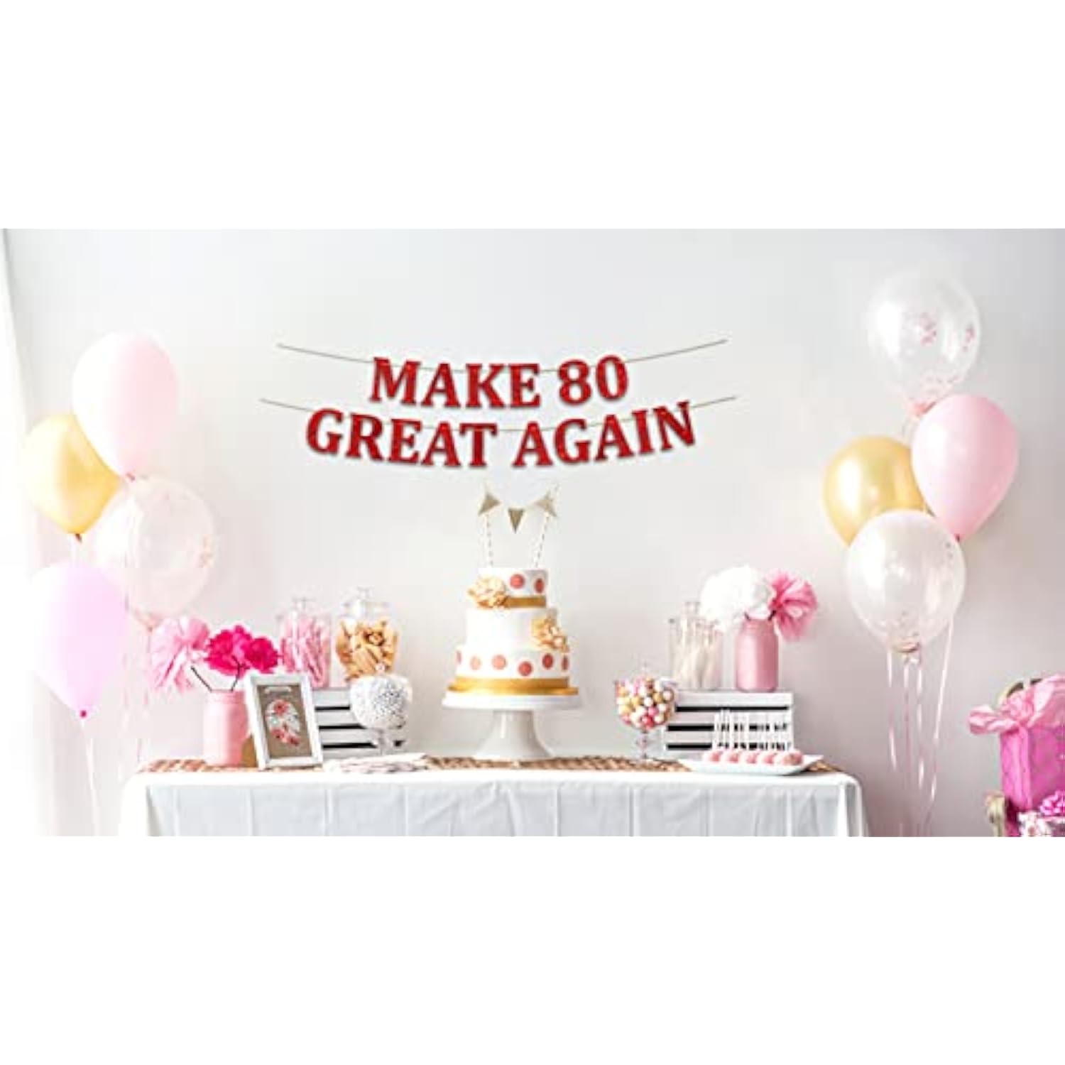 Pre-Strung Funny 80Th Birthday Party Red Banner - Funny 80Th Birthday Decorations For Men And Women - Birthday Party Supplies And Gifts