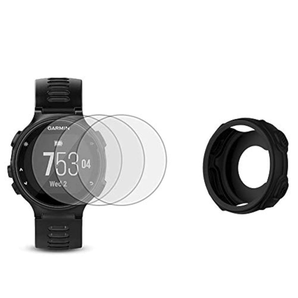 Watch Screen Protector (3 Pack) Compatible Garmin Forerunner 735Xt Tempered Glass Film Anti-Scratch High Definition Full Coverage And (1Pack) Silicone Case For Smart Watch