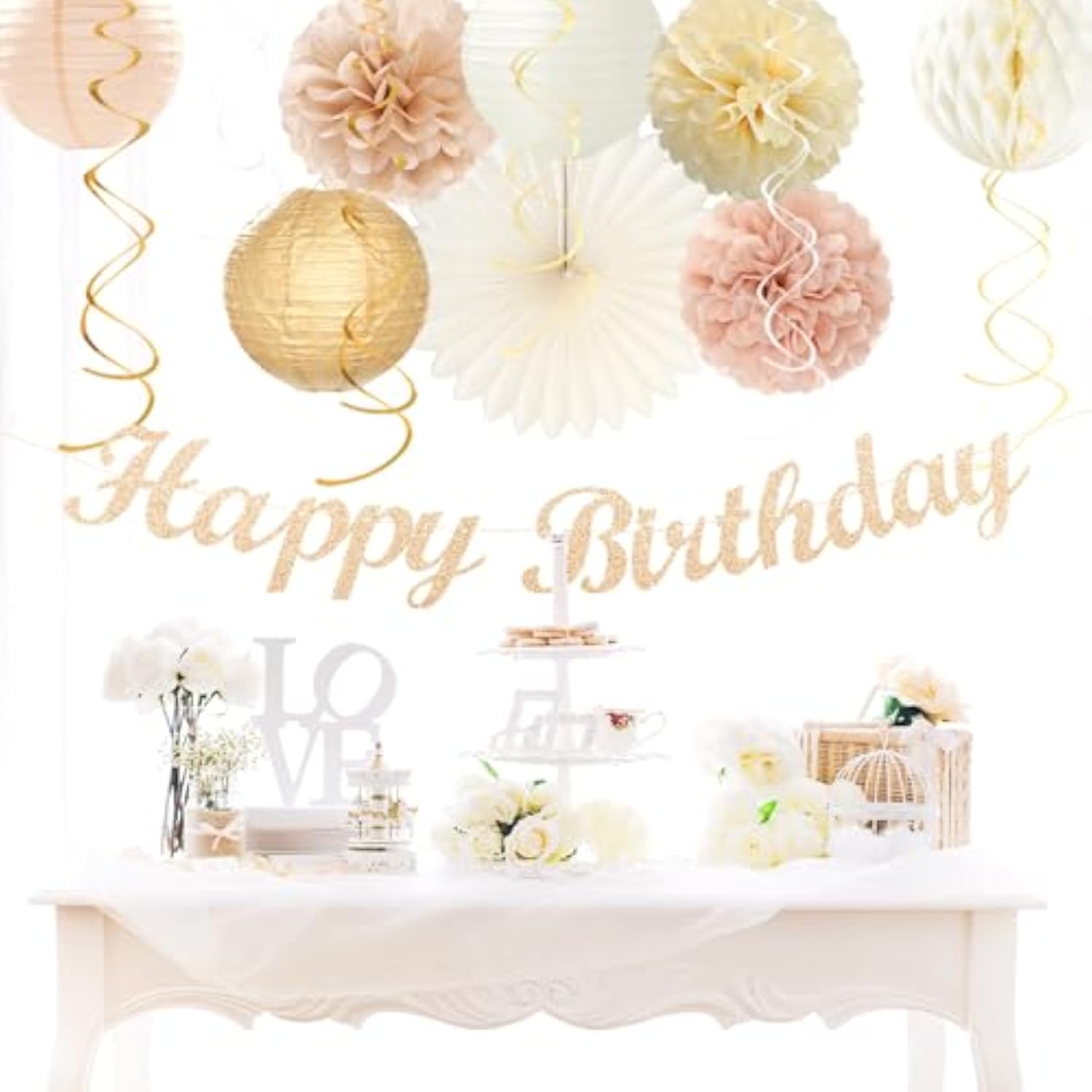 21-Pcs Champagne Gold & Beige Boho Fall Birthday Décor Set