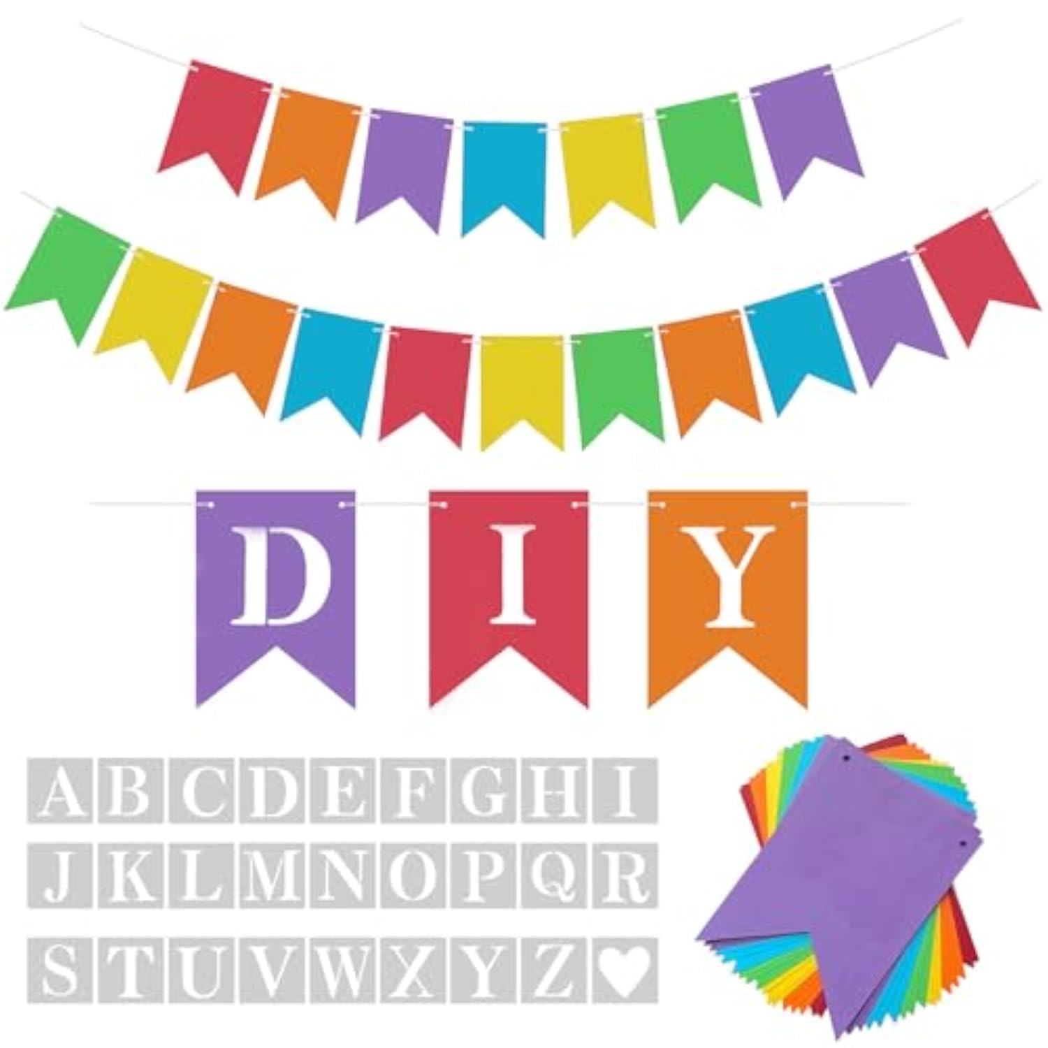 Diy Rainbow Banner Set Include 26 Letters Stencil, Make Your Own Banner For Birthday Wedding Independence Party, Handwriting Banners Party Supplies Unique Decor