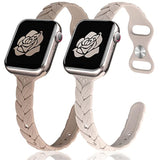 2 Pack Engraved Silicone Apple Watch Bands 38-49mm Leaf Waterproof Strap Women