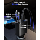 Retractable Car Charger For Iphone With Dual Type C Cables, 4 In 1 Usb C Car Charger Adapter With Pd 60W Fast Charging Compatible With Iphone 16 15 14 13 12 11 Pro/Xs/Xr/Se/Ipad/Airpods