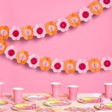 Pink + Orange Groovy Paper Flower Garland - 10 Ft. | 3D 70S Kids Birthday Party Decoration, Cute Tissue Paper Bachelorette Supplies, Hanging Photo Booth Backdrop