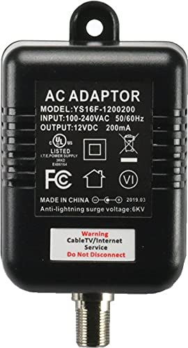 Antronix MRA4-8 Reliable Cable 4-Port TV/Antenna/HDTV/Internet Digital Signal Amplifier/Booster/Splitter with Passive Return, Black Coax Power Cable,