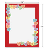 Candy Hearts Letter Paper - Decorative Stationery With Heart Border, Printable Valentine'S Day, Wedding & Bridal Shower, & Invitation Letterhead Sheets, Set Of 25, 8 1/2" X 11"