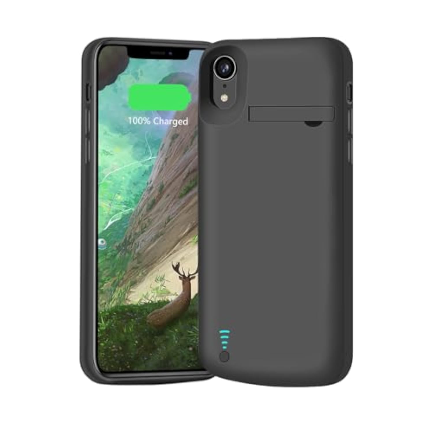 Battery Case For Iphone Xr, 6000Mah Rechargeable Extended Battery Charging Charger Case, Add 1.55X Extra Juice, Support Wired Headphones (6.1 Inches) Black